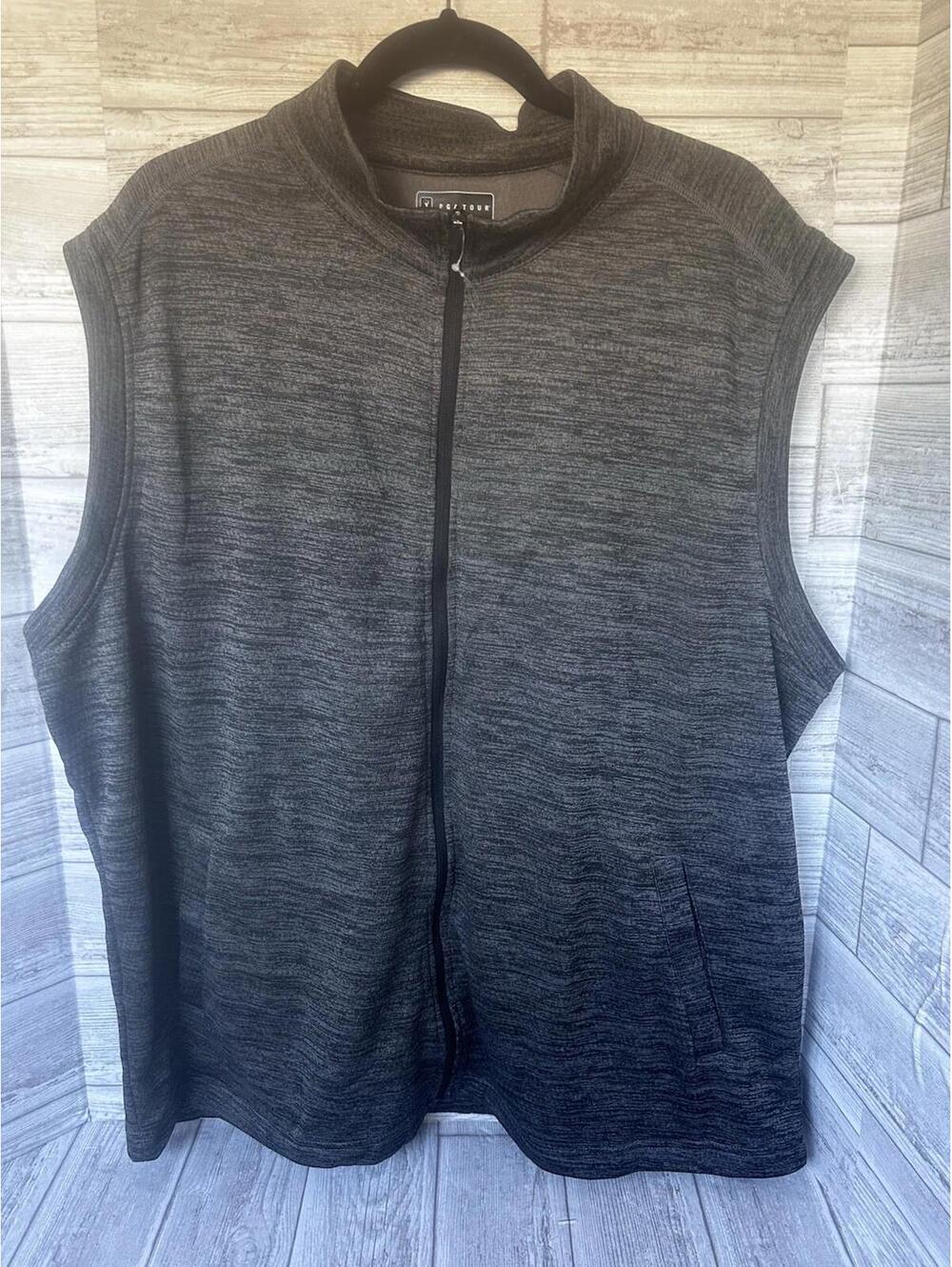 PGA TOUR Mens 2XL Two Tone Space Dyed Full Zip Vest Caviar Heather NWOT